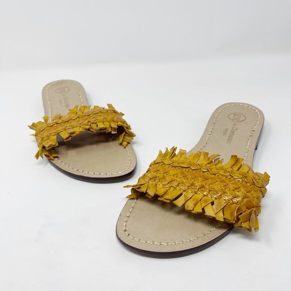 Da Costanzo Capri Womens Size 38 Yellow Fringe Flat Sandals Leather Open Toe - Picture 2 of 10